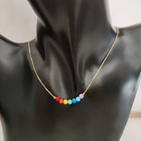 Opal Rainbow 7 Colors 4mm Bead Necklace with 925 Silver Chain