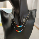 Opal Rainbow 7 Colors 4mm Bead Necklace with 925 Silver Chain