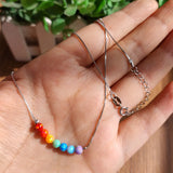 Opal Rainbow 7 Colors 4mm Bead Necklace with 925 Silver Chain
