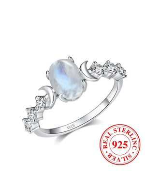 S925 Sterling Silver Moonstone Crescent Ring for Women