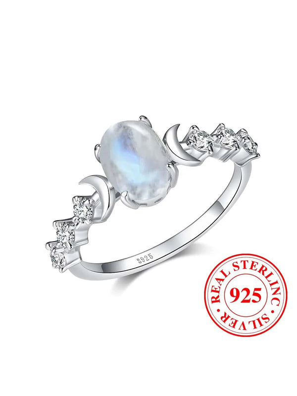 Moonstone Crescent Ring, Sterling Silver, Women, S925