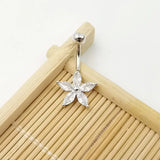 925 Sterling Silver Flower Navel Ring Belly Button Barbell Body Piercing Jewelry