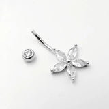 925 Sterling Silver Flower Navel Ring Belly Button Barbell Body Piercing Jewelry