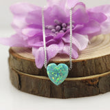925 Silver Lab Created Opal Heart Necklace Green