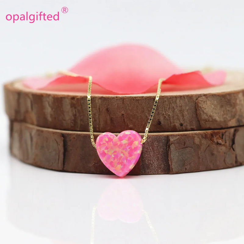 10mm Royal Pink Opal Heart Pendant 925 Silver Necklace