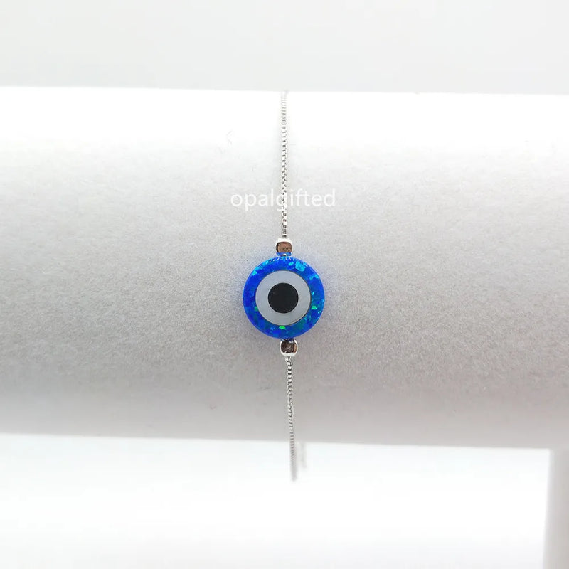 10mm Opal Evil Eye 925 Silver Bracelet