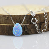 Fire Opal Geometric Pear/Drop Shape Pendant Necklace 925 Sterling Silver