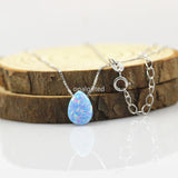 Fire Opal Geometric Pear/Drop Shape Pendant Necklace 925 Sterling Silver