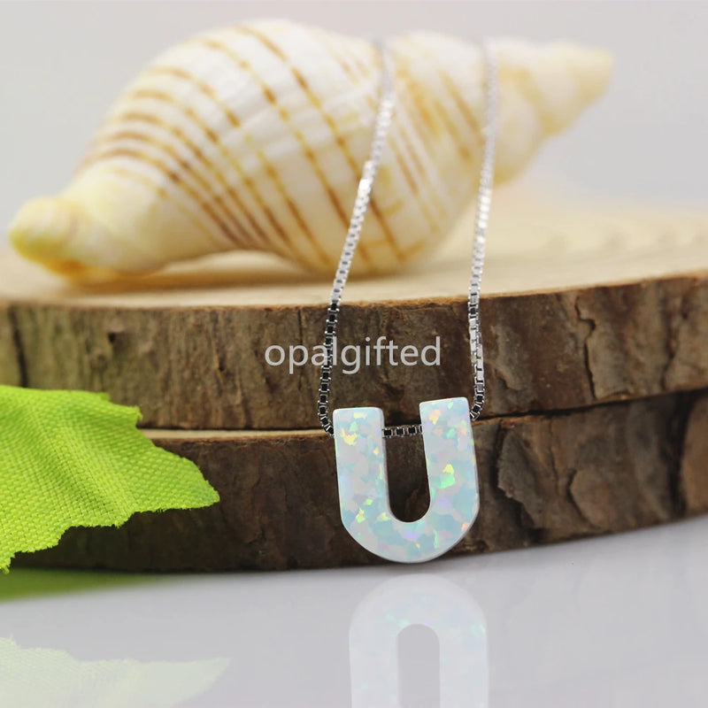 Letter Y Synthetic Opal Pendant Necklace for Women