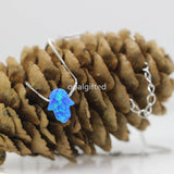 Dark blue/Green Synthetic Fire Hamsa Opal Hand Opal Necklace