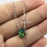 Dark blue/Green Synthetic Fire Hamsa Opal Hand Opal Necklace