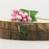 Dark blue/Green Synthetic Fire Hamsa Opal Hand Opal Necklace