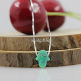 Dark blue/Green Synthetic Fire Hamsa Opal Hand Opal Necklace