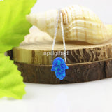 Dark blue/Green Synthetic Fire Hamsa Opal Hand Opal Necklace