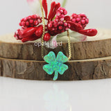 Green Flower Clover Opal Pendant Silver 925 Jewelry