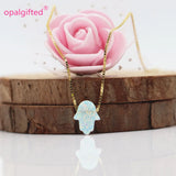 Tiny 8x10mm White Synthetic Opal Hamsa Necklace 925 Silver Chain