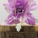 Tiny 8x10mm White Synthetic Opal Hamsa Necklace 925 Silver Chain