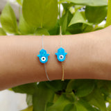Synthetic Opal Hamsa Evil Eyes Bracelet 925 Silver O Chain