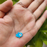 Synthetic Opal Hamsa Evil Eyes Bracelet 925 Silver O Chain