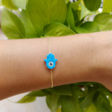 Synthetic Opal Hamsa Evil Eyes Bracelet 925 Silver O Chain
