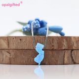 Jersey Map Opal Pendant Necklace 925 Sterling Silver
