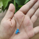 Dragonfly Opal Pendant Silver Chain Necklace for Women