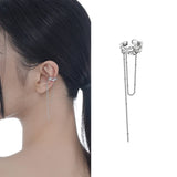 925 Silver Chain Tassel Ear Cuffs Textured Cartilage Earrings