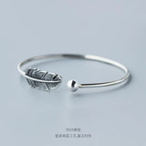 925 Silver Lucky Bead & Feather Bird Cuff Bangle LS110