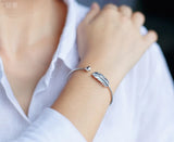 925 Silver Lucky Bead & Feather Bird Cuff Bangle LS110