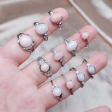 Geometric Natural Crystal Rings Pink Opal Quartz Stones