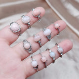 Geometric Natural Crystal Rings Pink Opal Quartz Stones