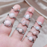 Geometric Natural Crystal Rings Pink Opal Quartz Stones