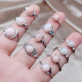 Geometric Natural Crystal Rings Pink Opal Quartz Stones