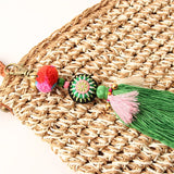 Green Boho Pom Pom Key Chain Bag Accessories Tassel Bag Purse Rainbow Charm