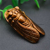 Good Tiger Eye Carved Insect Cicada Shape Gemstone Pendant for Necklace Making