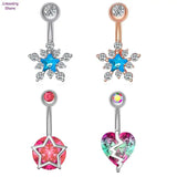 Crystal Zircon Cat Navel Ring Heart Reversed Belly Button Bar