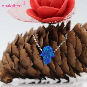 Hamsa Opal Necklace 925 Silver Synthetic Opal op27 fire Royal Opal Necklace