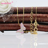 OP58 Fire Pink Opal Butterfly Necklace with 925 Sterling Silver