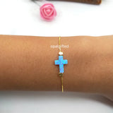 High Synthetic Light Opal Cross Bracelet with 925 Silver Bracelet