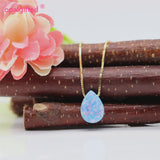 OP26 Cornflower Synthetic Opal Geometric Pear/Drop Pendant Necklace