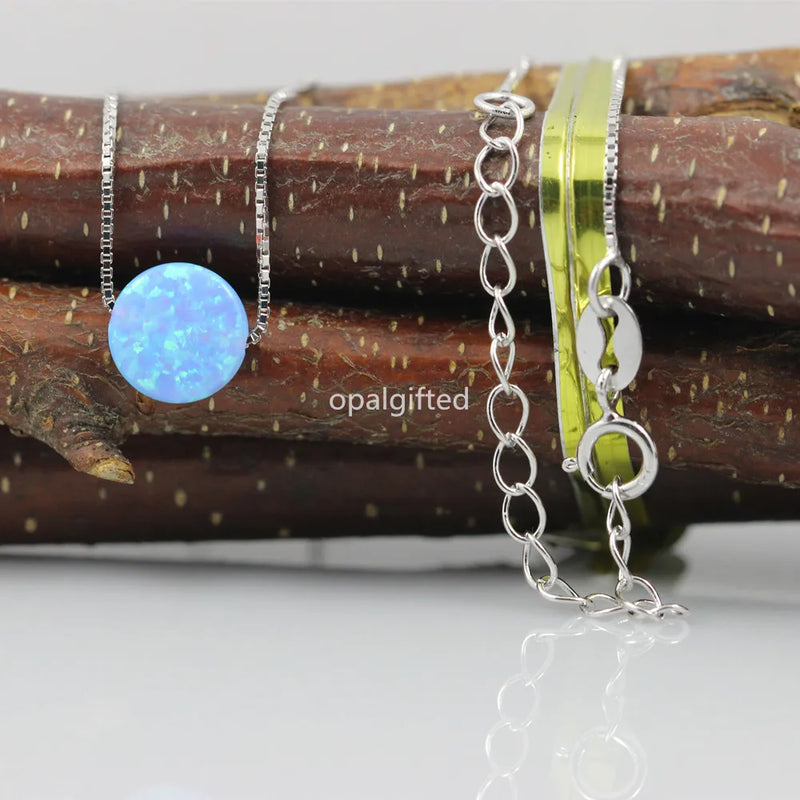 8mm Opal Necklace with 925 Silver Box Chain