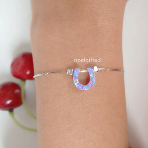 Synthetic Opal Horse Shoe Bracelet 10mm with 925 Sterling Silver Jewelry