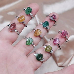 Irregular Crystal Tourmaline Quartz Stone Engagement Ring Reiki
