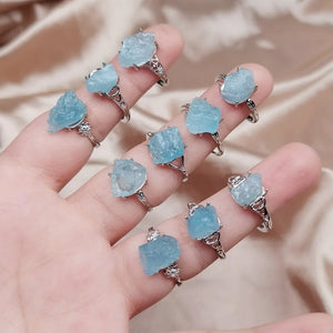 Natural Aquamarine Stone Ring Adjustable Wedding Anniversary