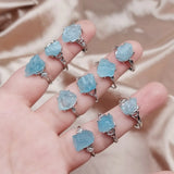 Natural Aquamarine Stone Ring Adjustable Wedding Anniversary
