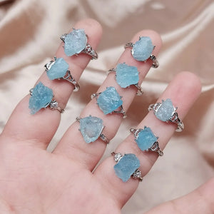 Natural Aquamarine Stone Ring Adjustable Wedding Anniversary