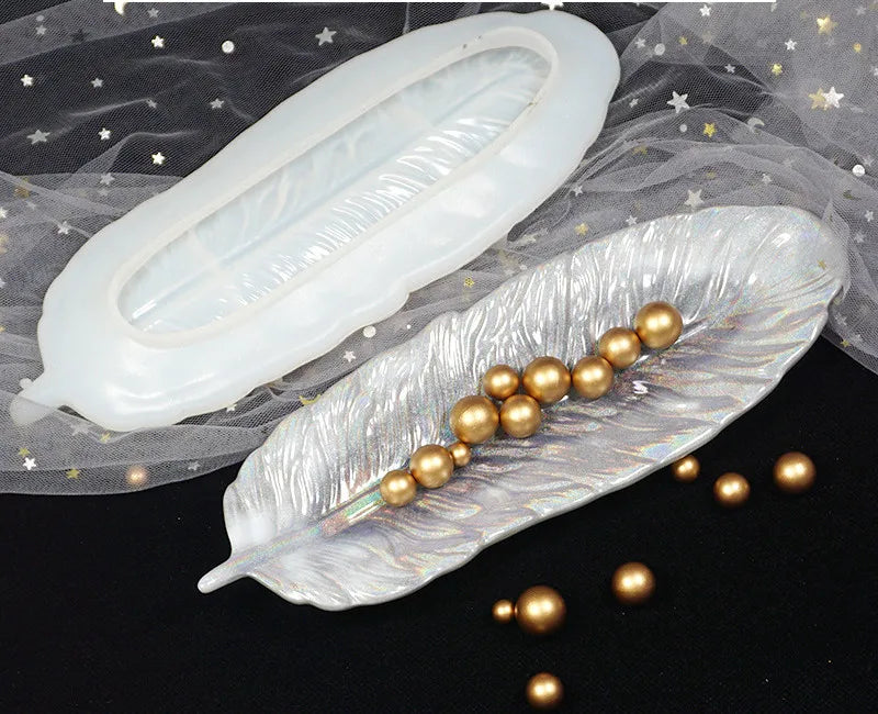 Large Mirror Feather Silicone Mold DIY Storage Mold Plate Set Decor