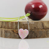 10mm 925 Silver Chain Chocker Necklace Synthetic Fire OP06 Opal Heart Pendant