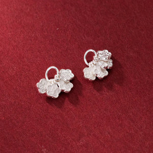925 Sterling Silver Chinese Good Luck Flower Charms Earrings