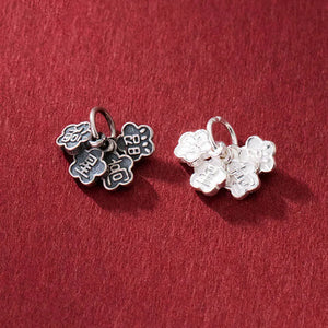 925 Sterling Silver Chinese Good Luck Flower Charms Earrings